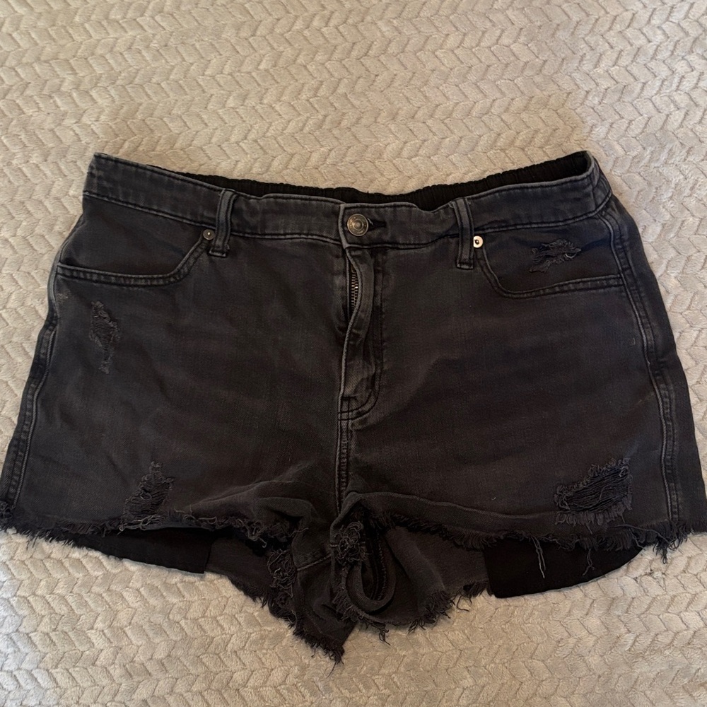 Aerie Charcoal Distressed Jean Shorts
